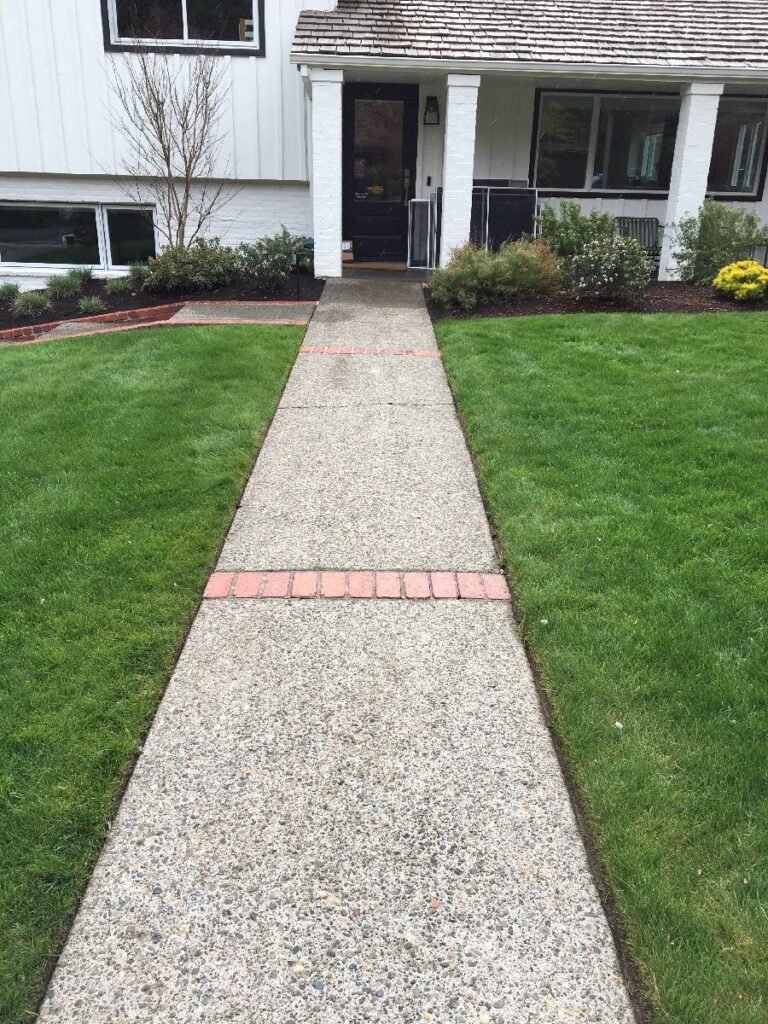 Aggregate and Brick Walkway pressure washed by Home Cleaning Pros LLC using our eco-friendly cleaning solutions